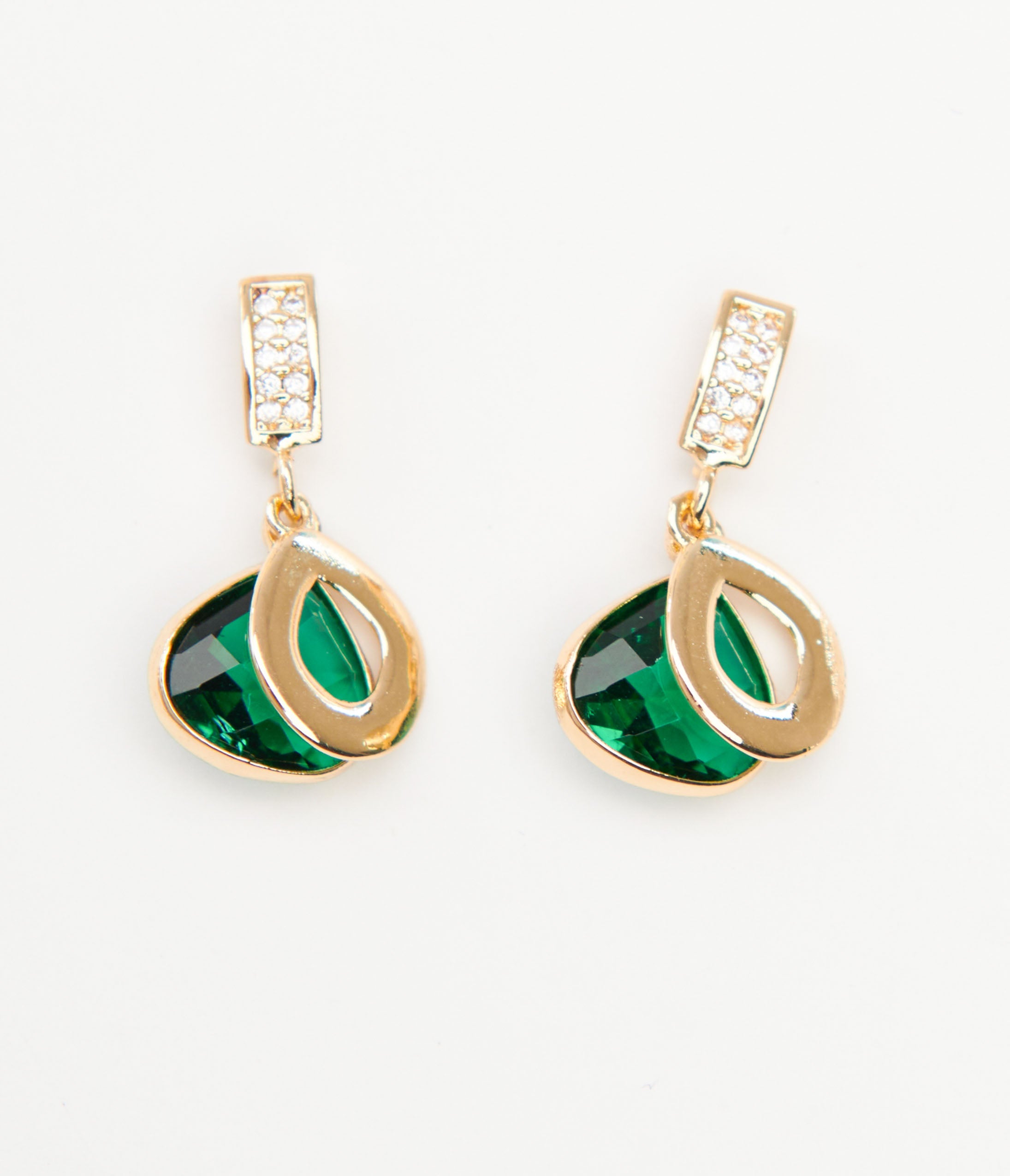 Gold & Emerald Green Rhinestone Drop Earrings for Women | Elegant Dangle Jewelry for Parties, Weddings & Special Occasions