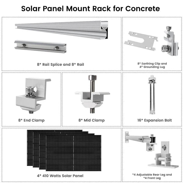 Nature's Generator 4 x 410 Watt Monocrystalline Solar Panels with Mounting Rack Kit | High-Efficiency Renewable Energy System for Home, RV & Off-Grid Power