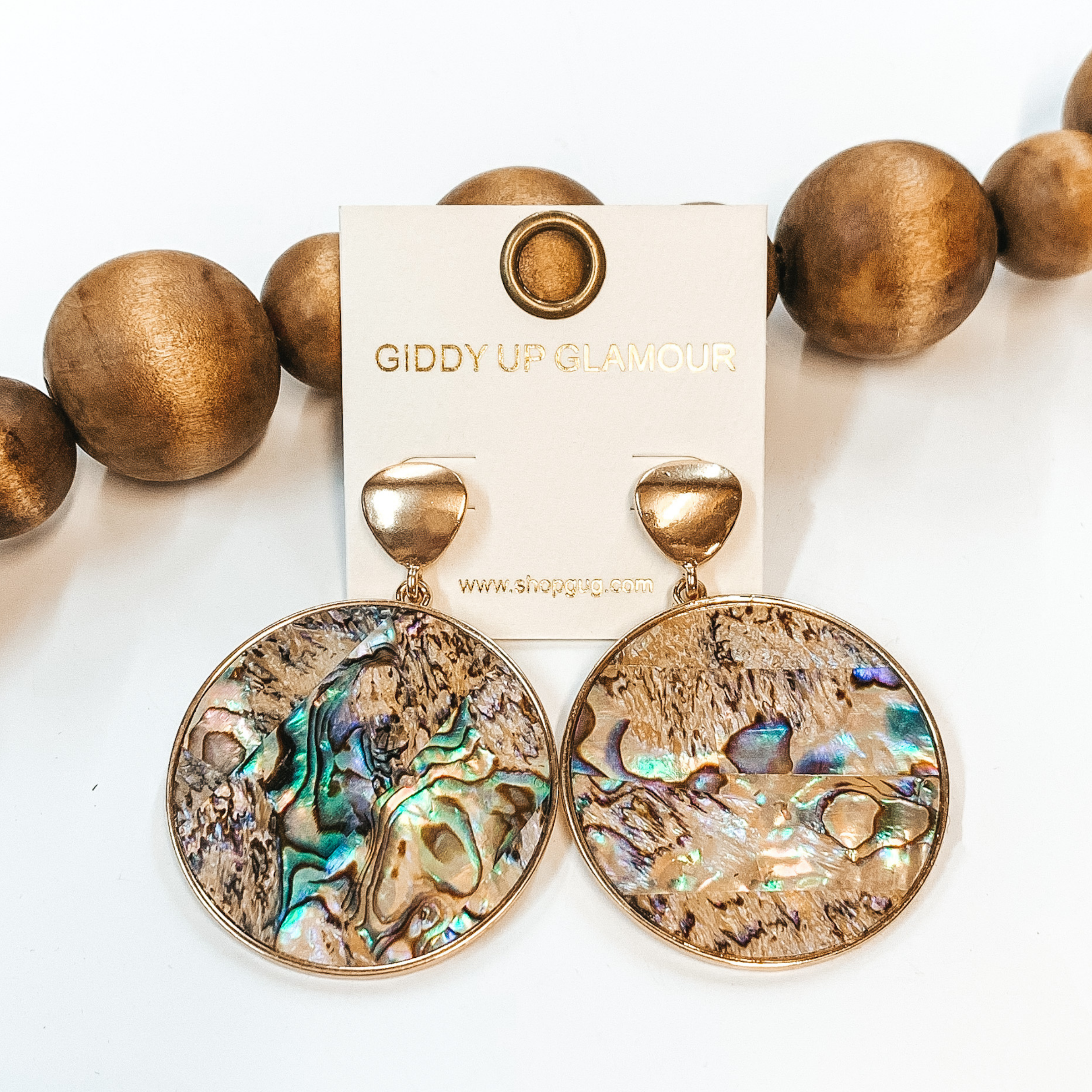 Elegant Gold Accented Abalone Shell Solid Circle Earrings for Women - Perfect for Boho, Beach, and Evening Wear