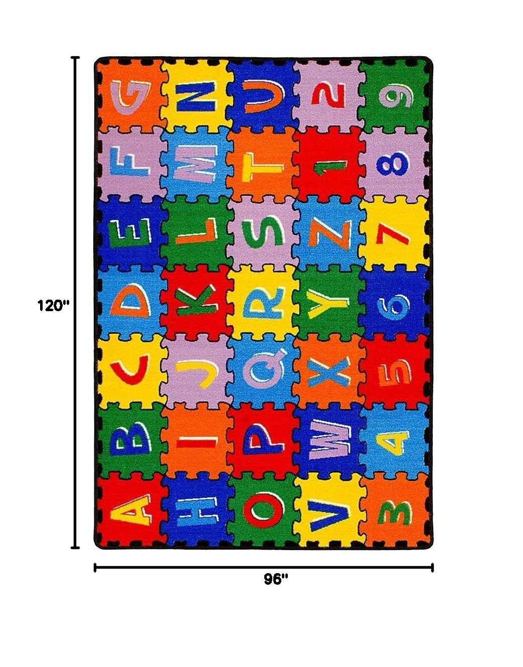 Champion Large Non-Slip Alphabet Puzzle Rug for Kids - A-Z & 1-9 Educational Classroom Carpet with Gel Backing (8x10 Feet) - Perfect for Preschool Learning, Playroom Flooring & Daycare Activities