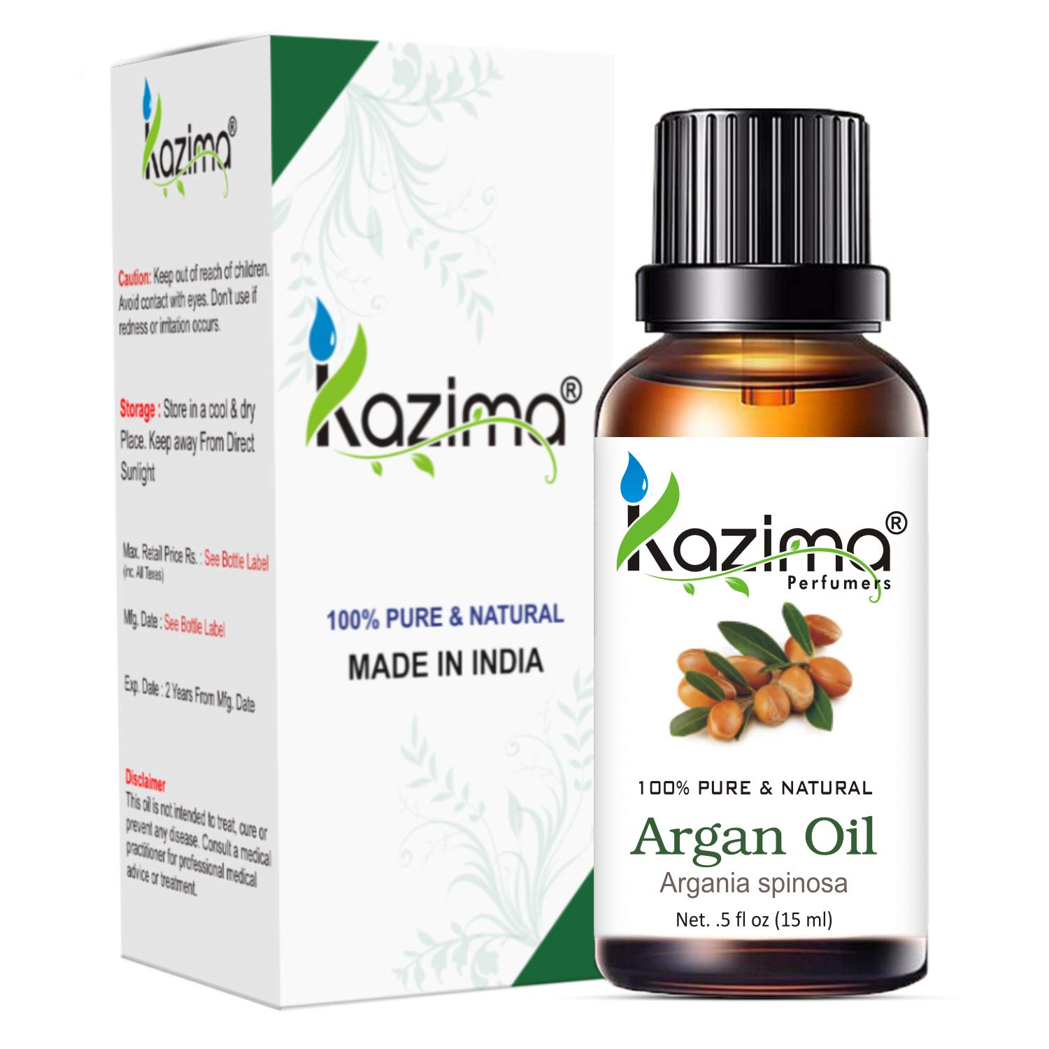 KAZIMA 100% Pure Moroccan Argan Oil - Cold Pressed, Undiluted Carrier Oil for Face, Skin, Body Massage, Hair & Beard Growth, Nails & Moisturizing | 15ml | Perfect for Daily Skincare, Hair Care & Aromatherapy
