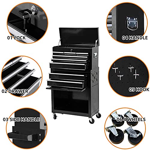 iChoice 8-Drawer Rolling Tool Chest with Lock - 2-in-1 Detachable Portable Tool Box & Mobile Workbench - Heavy Duty Garage Tool Cabinet with Wheels for Warehouse Organization (Perfect for Mechanics, DIY Projects & Home Workshop Storage)