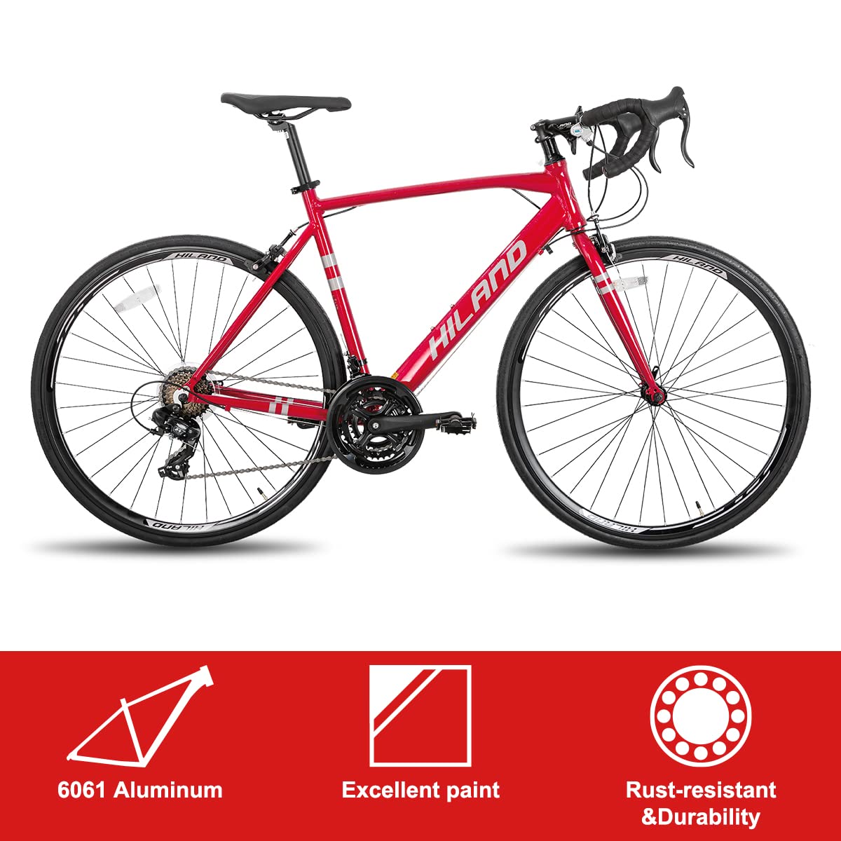 HILAND 700c Road Bike for Adults - 14 Speed Aluminum Frame Racing Bicycle with Caliper Brakes - Lightweight Commuter Bike for Men & Women - Perfect for City Riding, Fitness & Outdoor Adventures