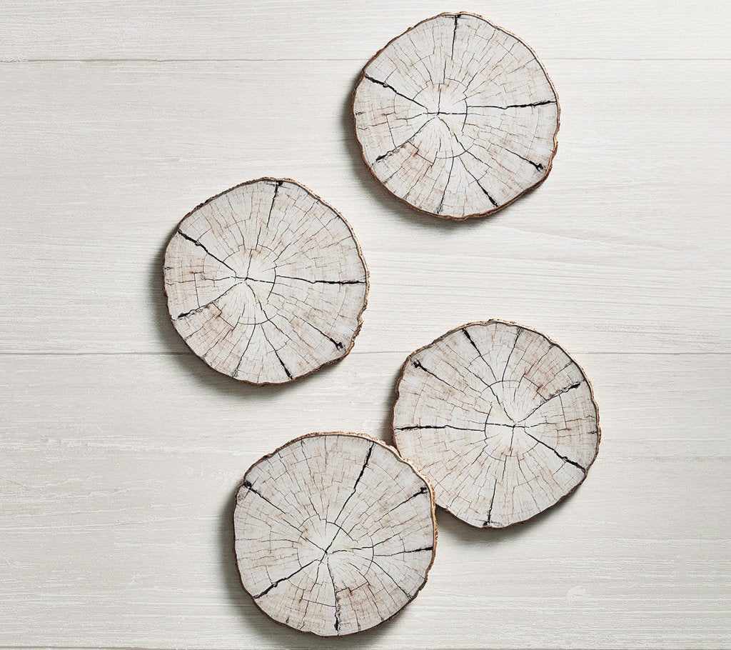 Natural Birch Wood Coasters Set of 4 - Ivory & Neutral Wooden Drink Coasters with Gift Box - Perfect for Home Decor, Coffee Tables, and Housewarming Gifts