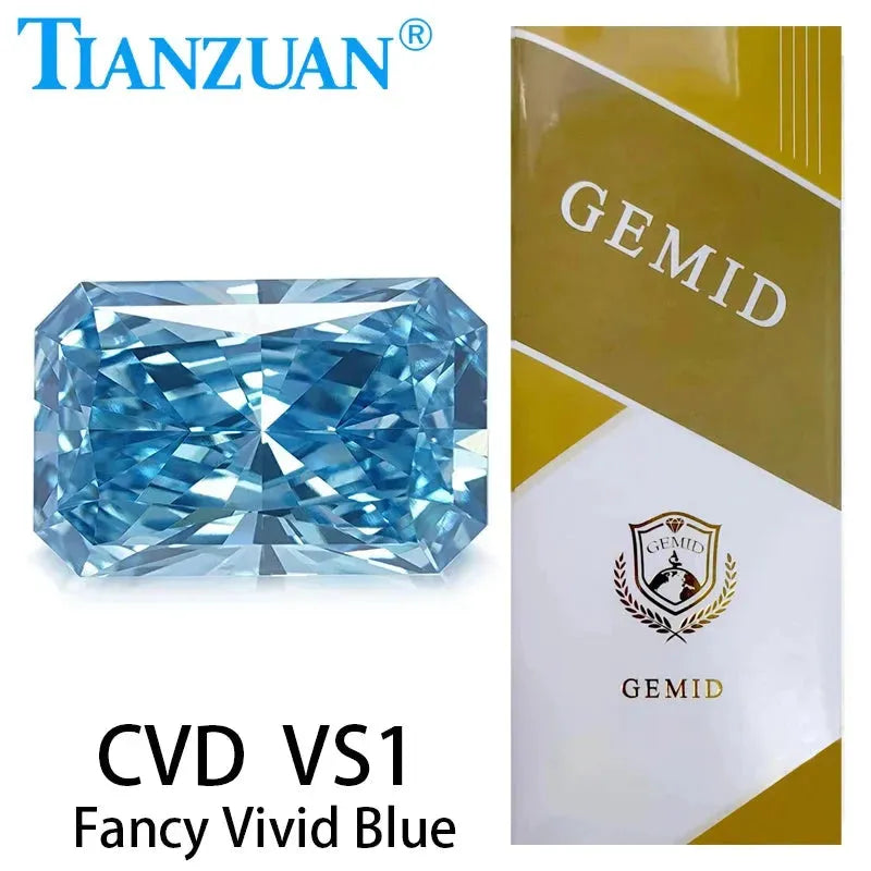 Radiant Cut Lab Grown CVD Diamond - Fancy Vivid Blue VVS1/VS2 3EX Certified Loose Gemstone | Engagement Rings, Wedding Bands & Fine Jewelry Making