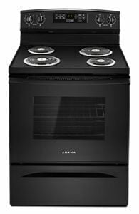 Amana ACR4503SFB 30 Inch Black Electric Range with Self-Cleaning Function - Perfect for Modern Kitchens, Baking & Family Cooking