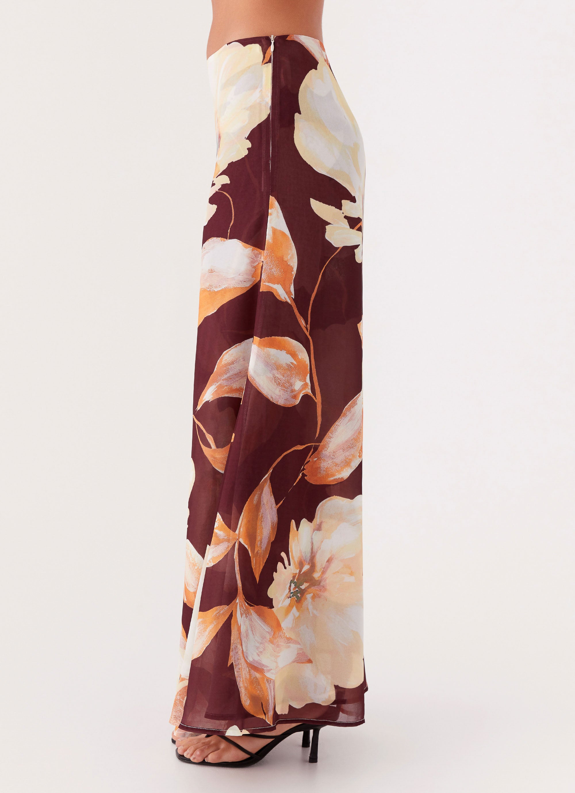 Camellia Maxi Skirt - Brown Floral Print Long Boho Skirt for Women | Perfect for Beach, Summer Vacation & Boho Chic Outfits