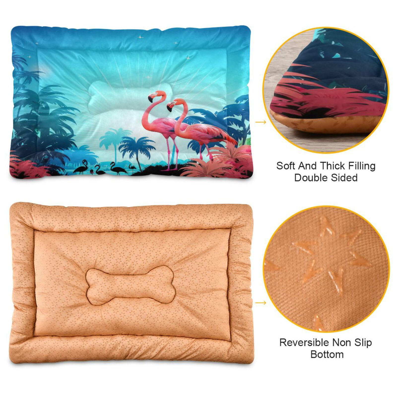 Tropical Pink Flamingo Pet Bed - Ultra Soft Rectangle Dog & Cat Bed for Small to Medium Pets, 24x18 Inch - Calming Comfort Bed for Puppies, Kittens & Senior Pets - Perfect for Living Room, Bedroom or Pet Nursery