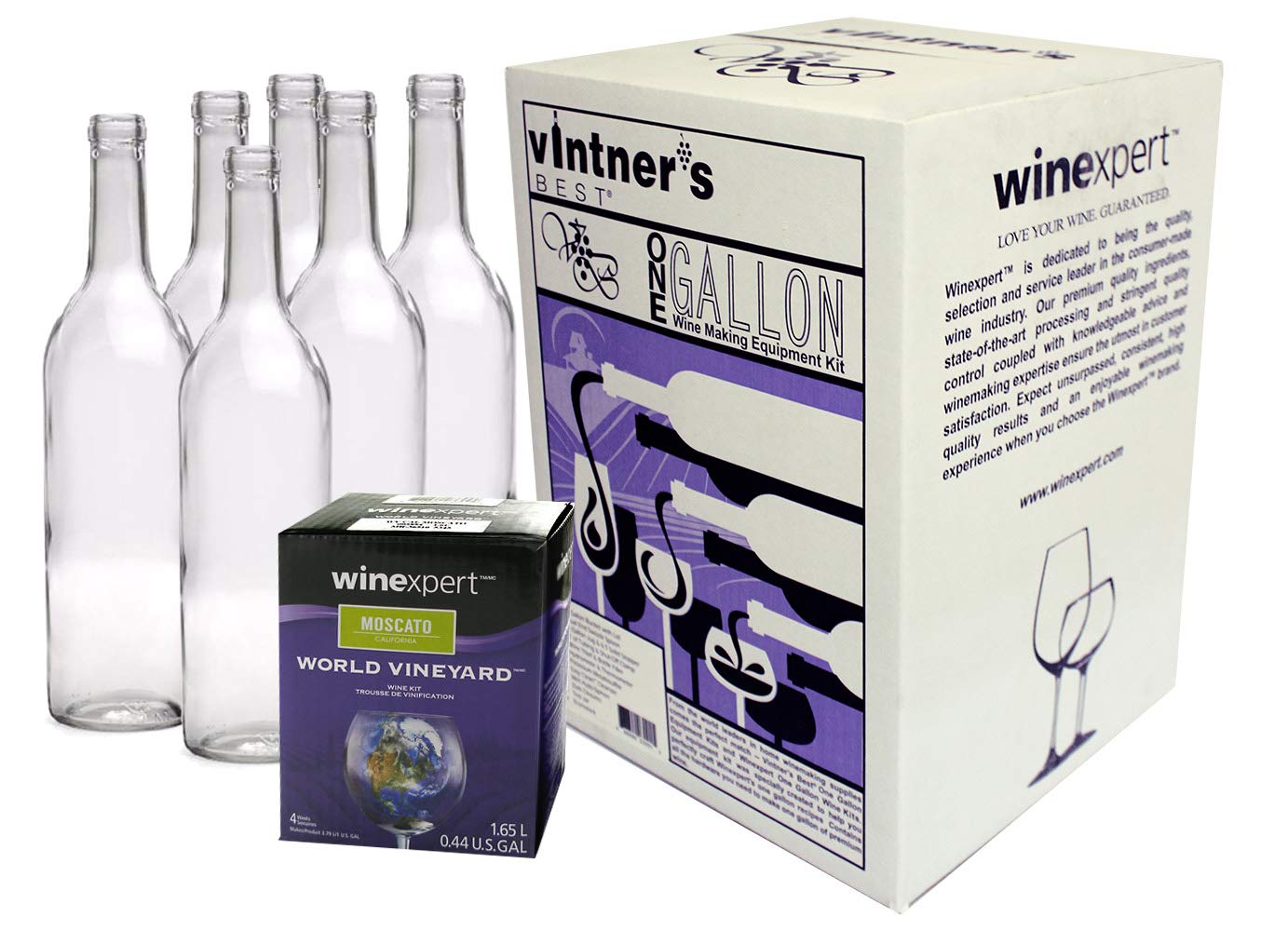 Winexpert One Gallon Moscato Wine Making Kit with 6 Clear Bottles - Complete Home Brewing Equipment for Beginners & Enthusiasts | Perfect for Gifts, Parties & DIY Winemaking