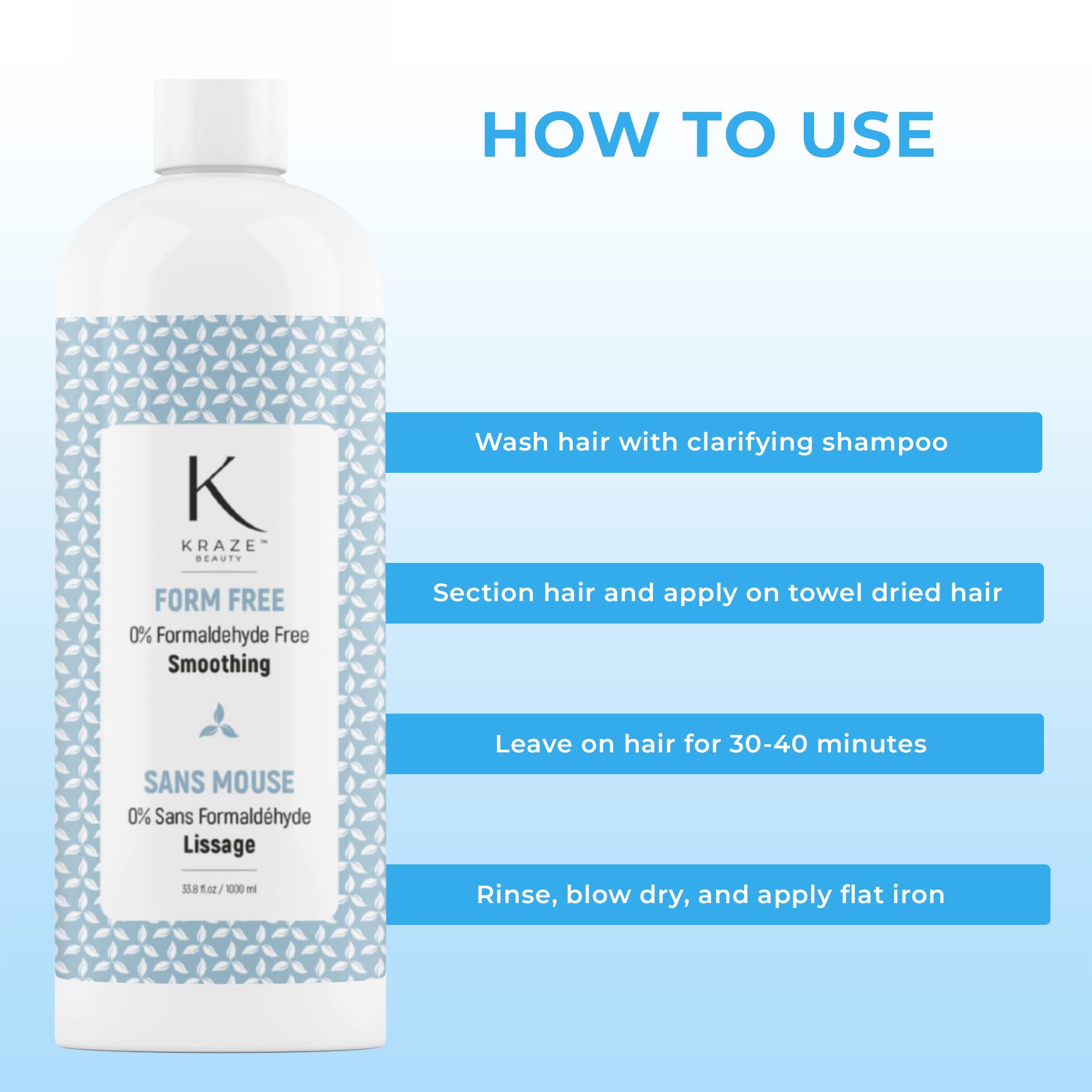 Formaldehyde Free Keratin Smoothing Hair Treatment - Professional Brazilian Complex Blowout Straightening for Silky Smooth & Frizz Free Hair - 33.8 Fl Oz - Perfect for Salon & Home Use, Great for Damaged, Curly, or Unruly Hair