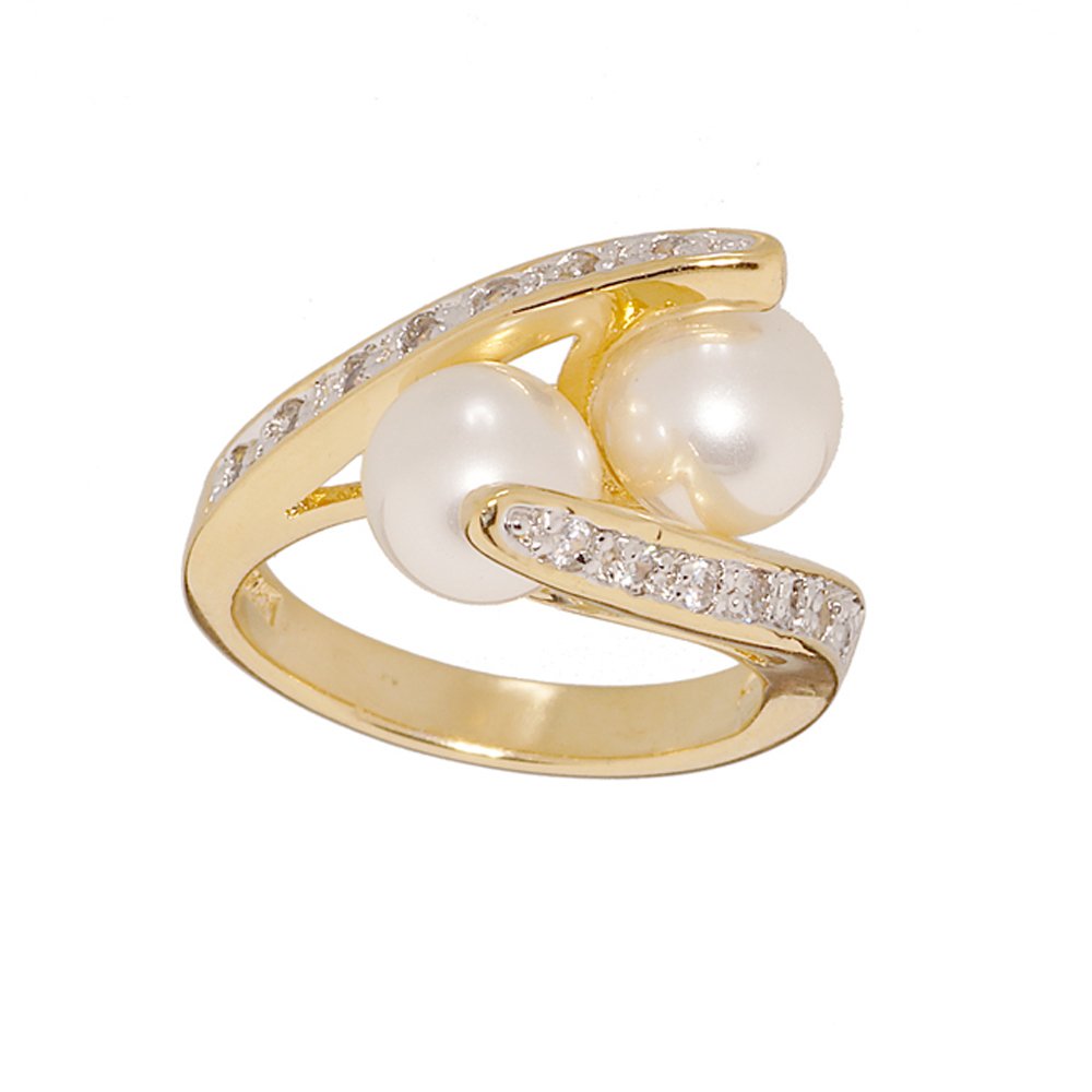 Glamour Pearl & Zirconia Crossover Ring for Women's Elegant Occasions