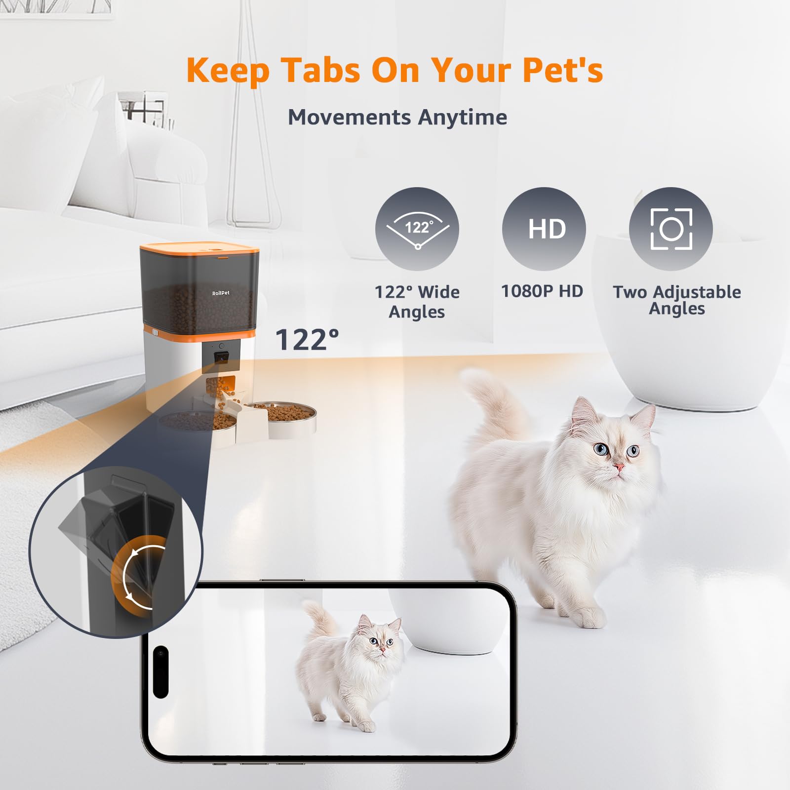 Smart Automatic Cat Feeder with Adjustable Camera - 6L Capacity, 5G WiFi, 1080P HD Video & Night Vision for 2 Cats | 2-Way Audio, Food Blockage & Motion Alerts | Perfect for Pet Owners Who Travel or Work Long Hours