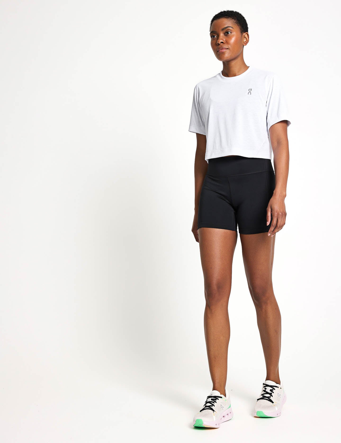 Train T Crop Top - Women's White Short Sleeve T-Shirt for Yoga, Gym & Casual Wear