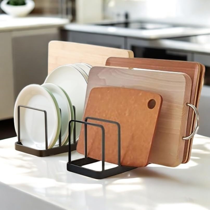 Craftize Mstore 5-Tier Kitchen Plate Rack & Dish Organizer - Black Space-Saving Utensil Holder for Plates, Bowls & Lids (Set of 2) - Perfect for Small Kitchens, Countertop Storage & Dish Drying