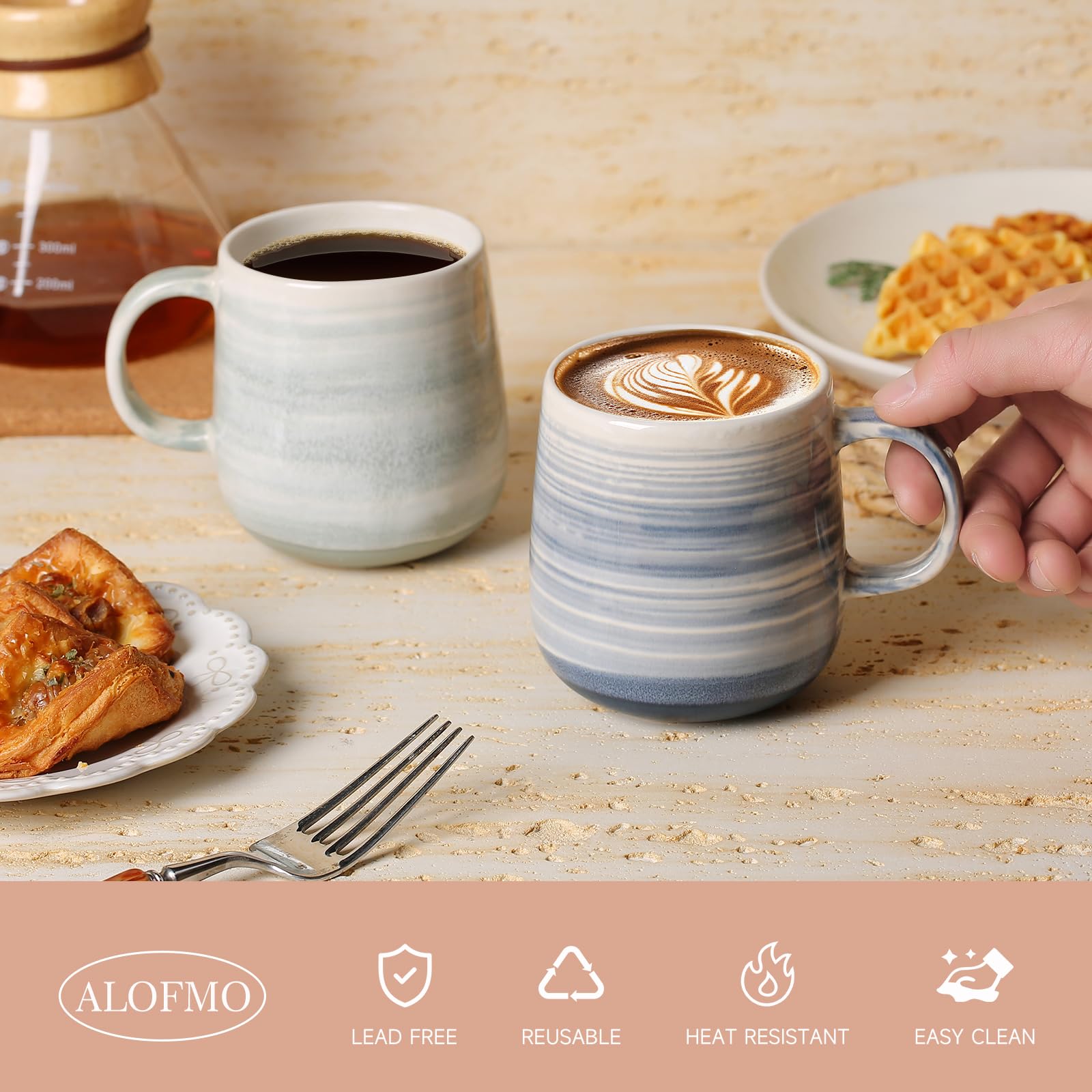 4-Pack 12oz Ceramic Coffee Mugs with Large Handles - Perfect for Coffee, Tea & Cocoa at Home