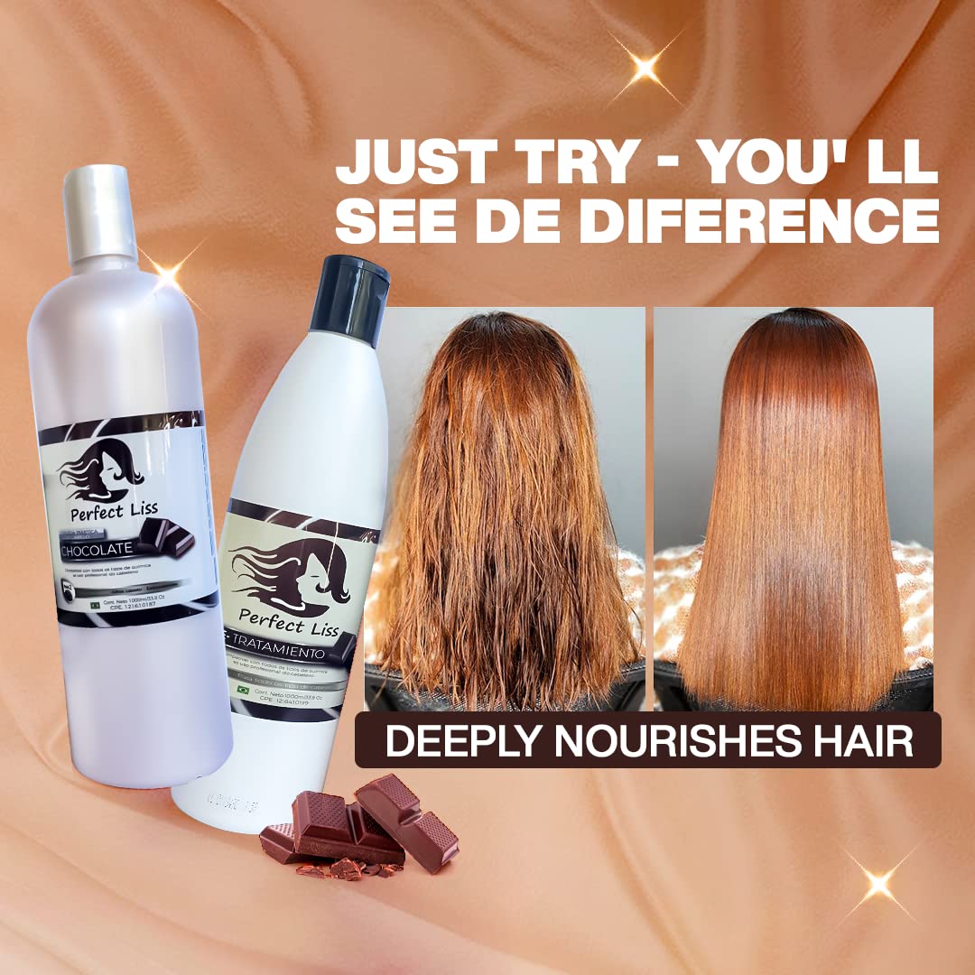 Perfect Liss Miami Chocolate Keratin Hair Treatment Kit 33oz - Professional Hair Repair for Damaged Hair | Salon-Quality Smoothing Treatment for Frizzy, Curly & Color-Treated Hair - At-Home Hair Care Solution