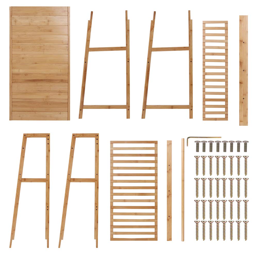 Wooden Floor Standing Clothes Rack - Open Wardrobe Bamboo Coat Hanger with Shoe Rack, Multifunctional Bedroom Clothing Organizer for Jackets, Dresses & Accessories - Perfect for Small Spaces, Dorm Rooms & Closet Organization