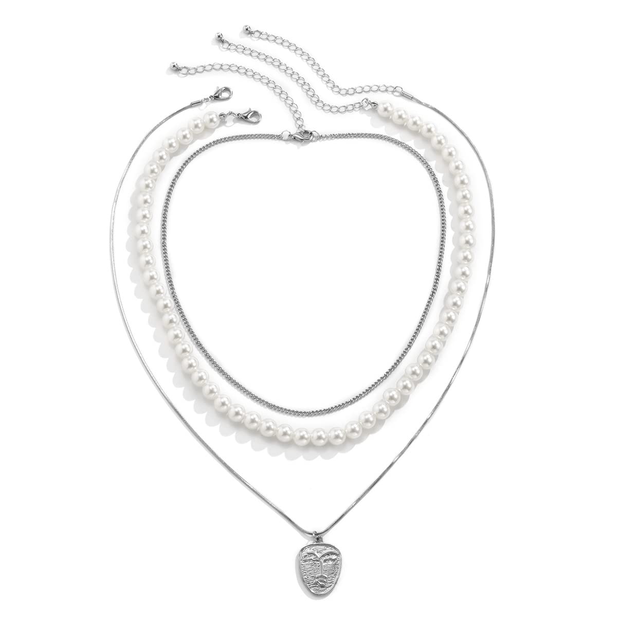 Jumwrit Pearl Layered Necklace with Face Pendant & Adjustable Snake Chain - Elegant Tiny Chain Necklace for Women & Girls | Perfect for Date Night, Parties & Everyday Wear