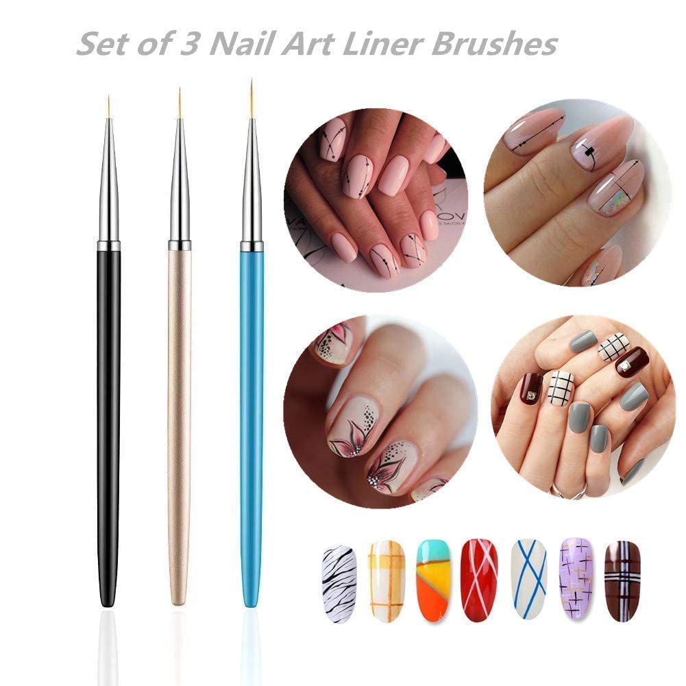 3pcs Red Square Nail Art Liner Brushes for UV Gel & Acrylic Nails - 7/9/11mm Nylon Brush Set with Dotting Pen - Professional Nail Design Tools for Salon & Home Manicure