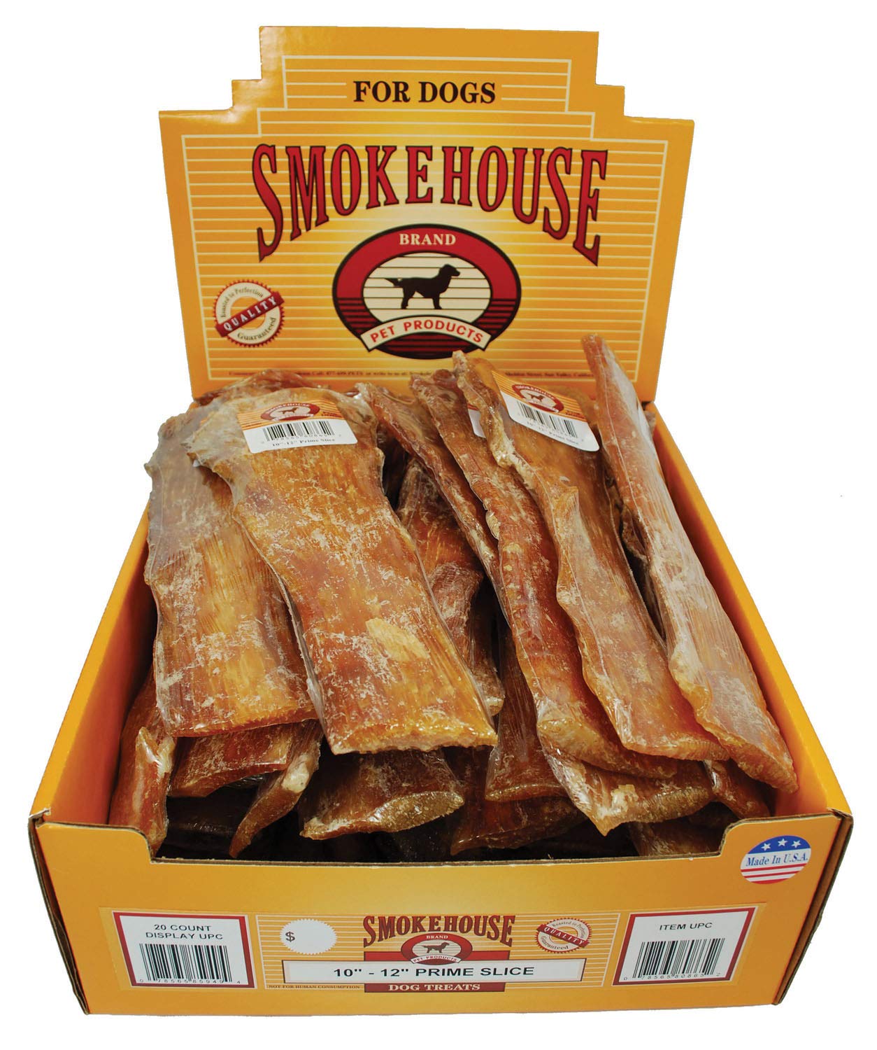 Premium Smokehouse Dog Treats - 10-12 Inch USA Made Prime Slice Natural Chews for Large Dogs (Case of 20) - Perfect for Training Rewards & Dental Health