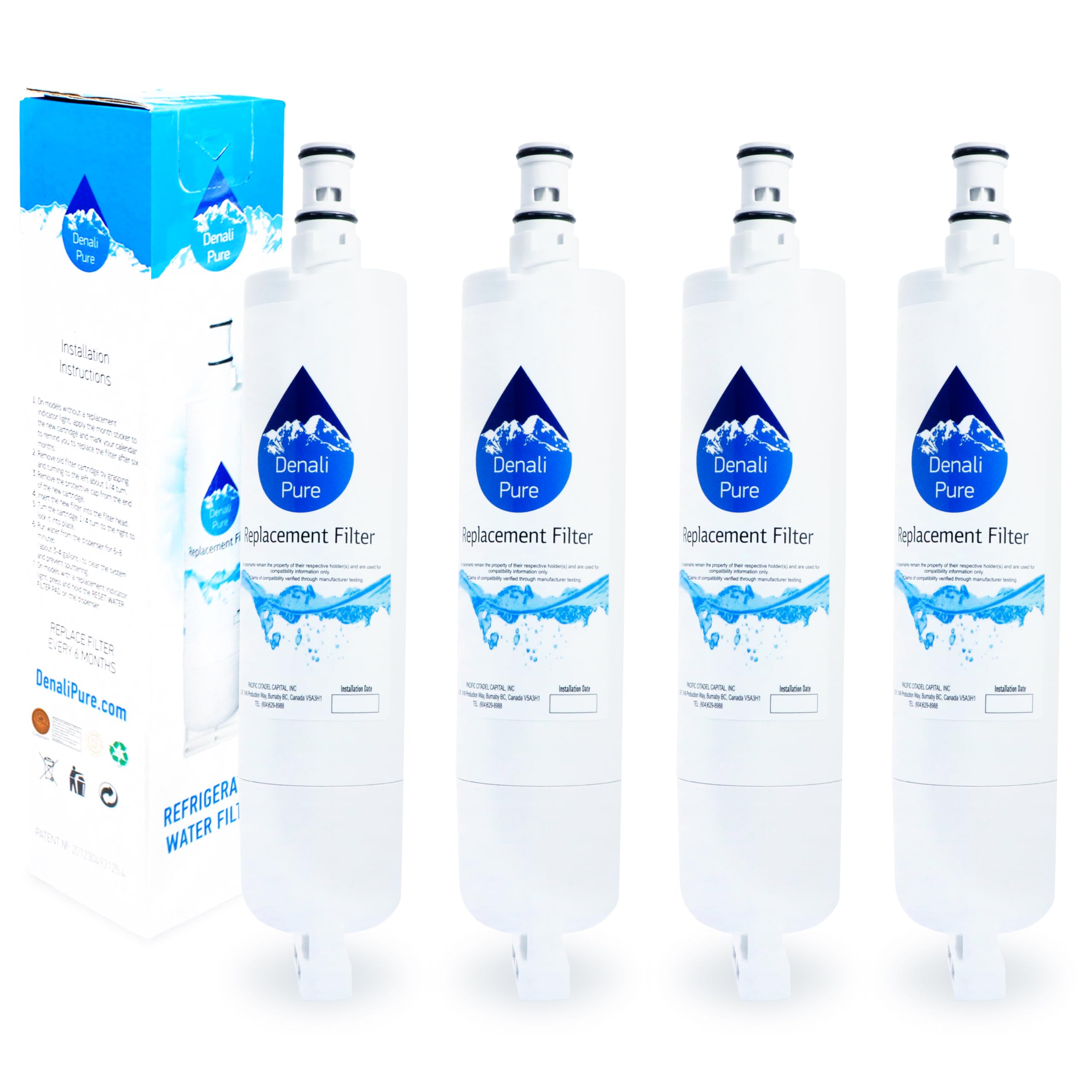 4-Pack Whirlpool GD5RHAXNT Refrigerator Water Filter Replacement - Compatible with 4396508, 4396510 - Clean & Fresh Drinking Water for Home & Office Use