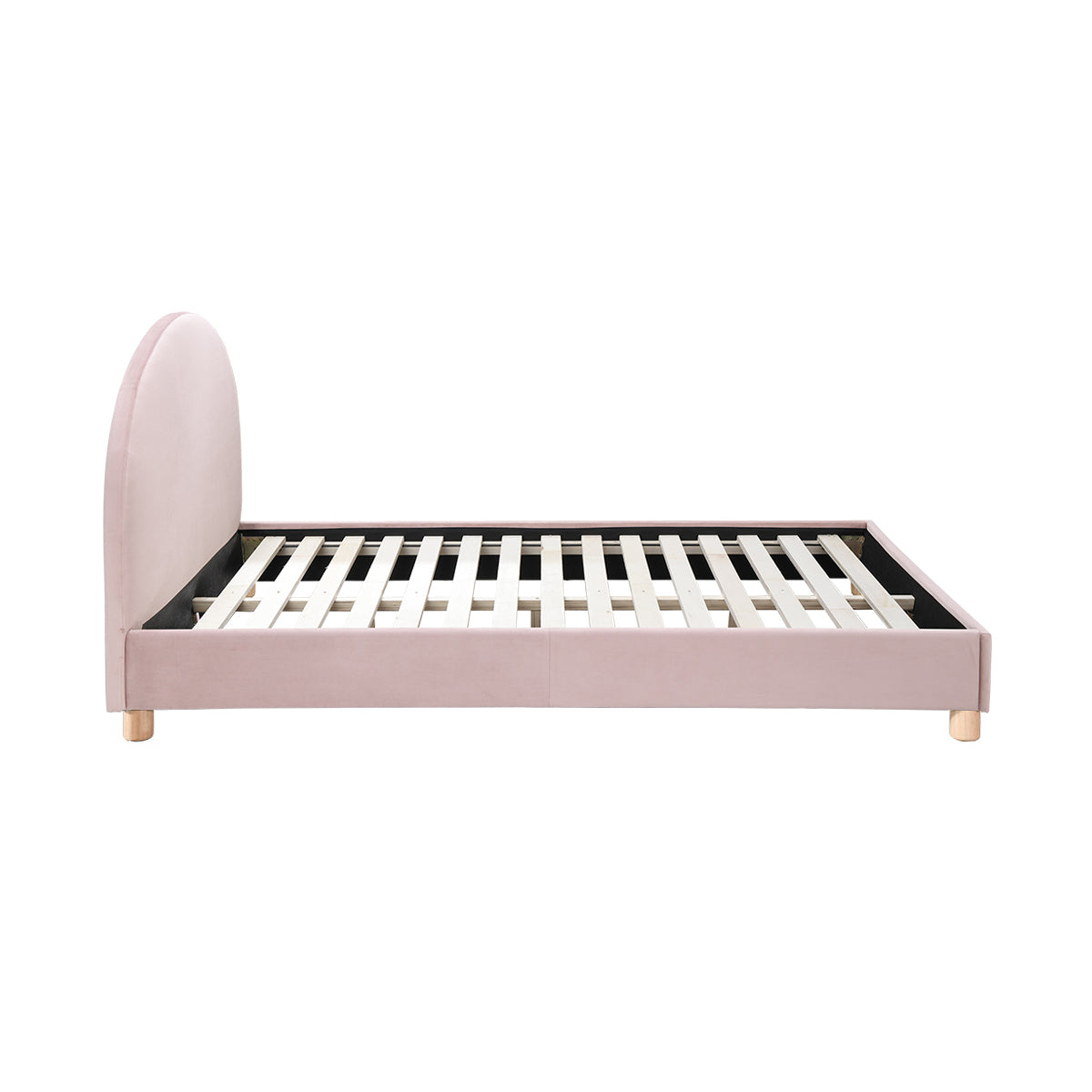 Archie Velvet Double Bed Frame - Blush Pink Upholstered Platform Bed with Wooden Legs for Modern Bedroom Decor | Perfect for Master Bedroom, Guest Room & Apartment
