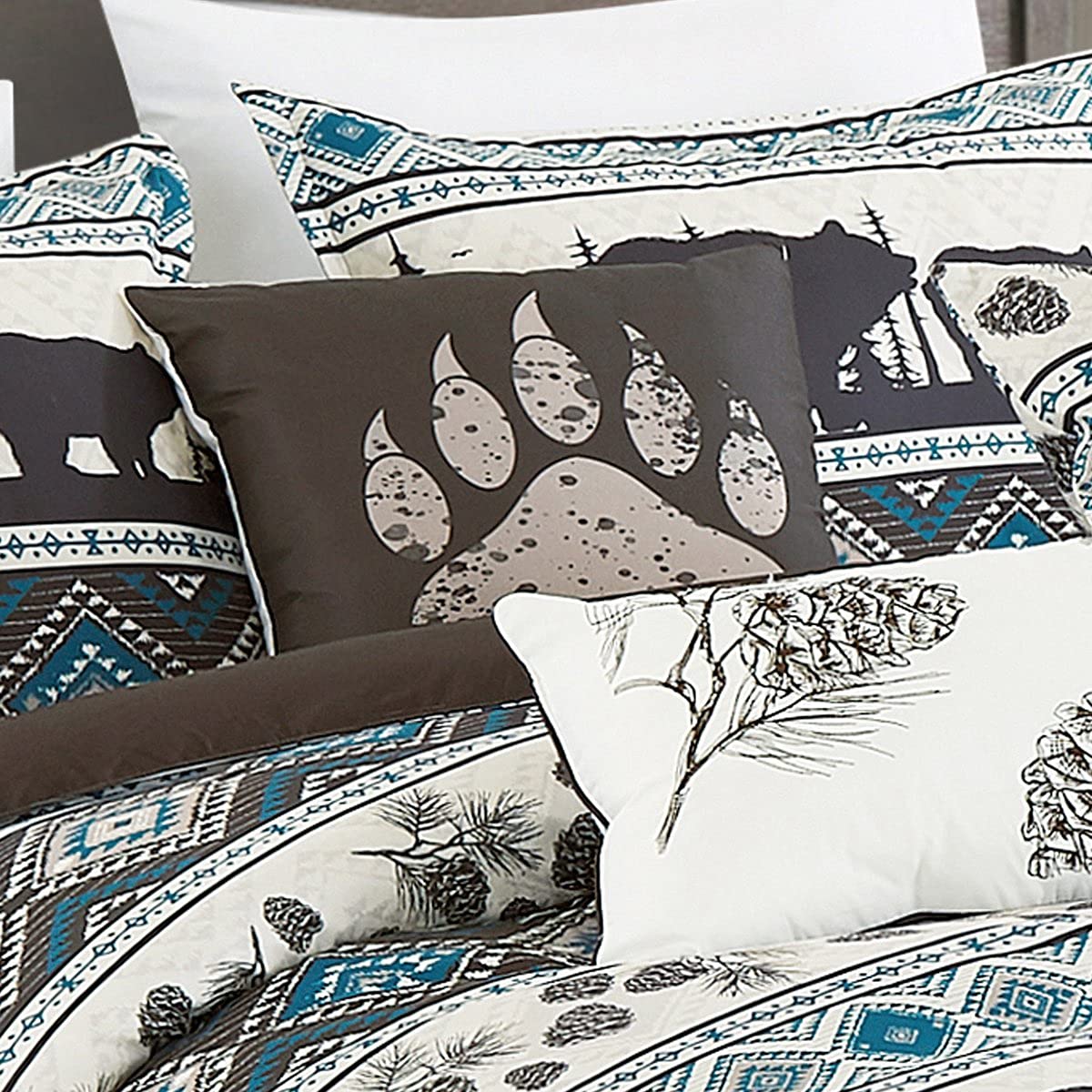 Linen Mart Queen Comforter Set - 6 Piece Microfiber Bedding with Southwest Turquoise Aztec Design | Soft & Breathable for All Seasons | Perfect for Master Bedroom, Guest Room, or Dorm Decor