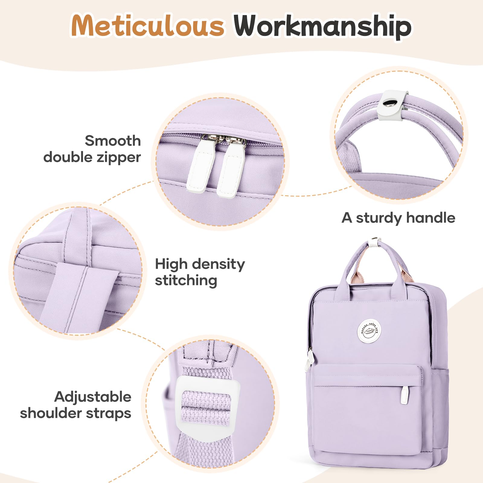 SUWASP Small Waterproof Backpack for Women & Men - Lightweight School Bookbag for Middle/High School & College - Mini Classic Travel Daypack for Teens & Adults - Casual Use for Daily Commute, Hiking & Outdoor Activities - Purple