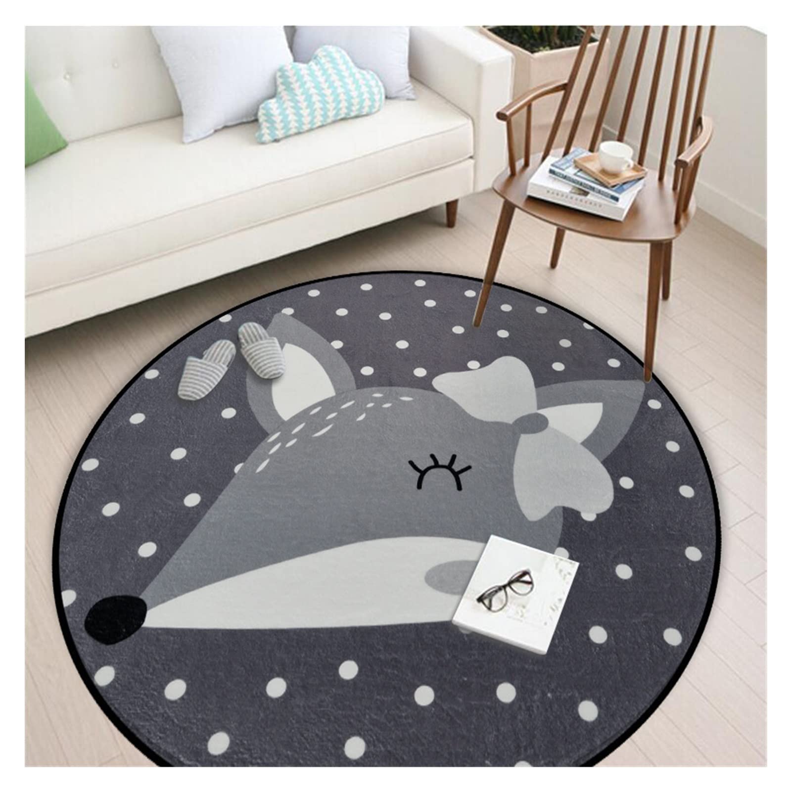 SHANG-JUN Cotton Baby Play Mat - Soft Round Floor Carpet for Nursery & Kids Room | Cartoon Animal Design | Foldable Crawling Blanket for Newborn & Infant | Perfect for Playtime, Tummy Time & Nursery Decor