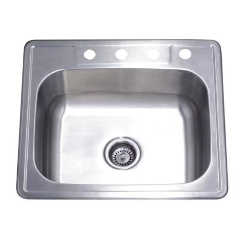 Brushed Nickel Single Bowl Self-Rimming Kitchen Sink - GKTS2522 | Durable Stainless Steel Undermount Sink for Modern Kitchens & Restaurant Prep Areas