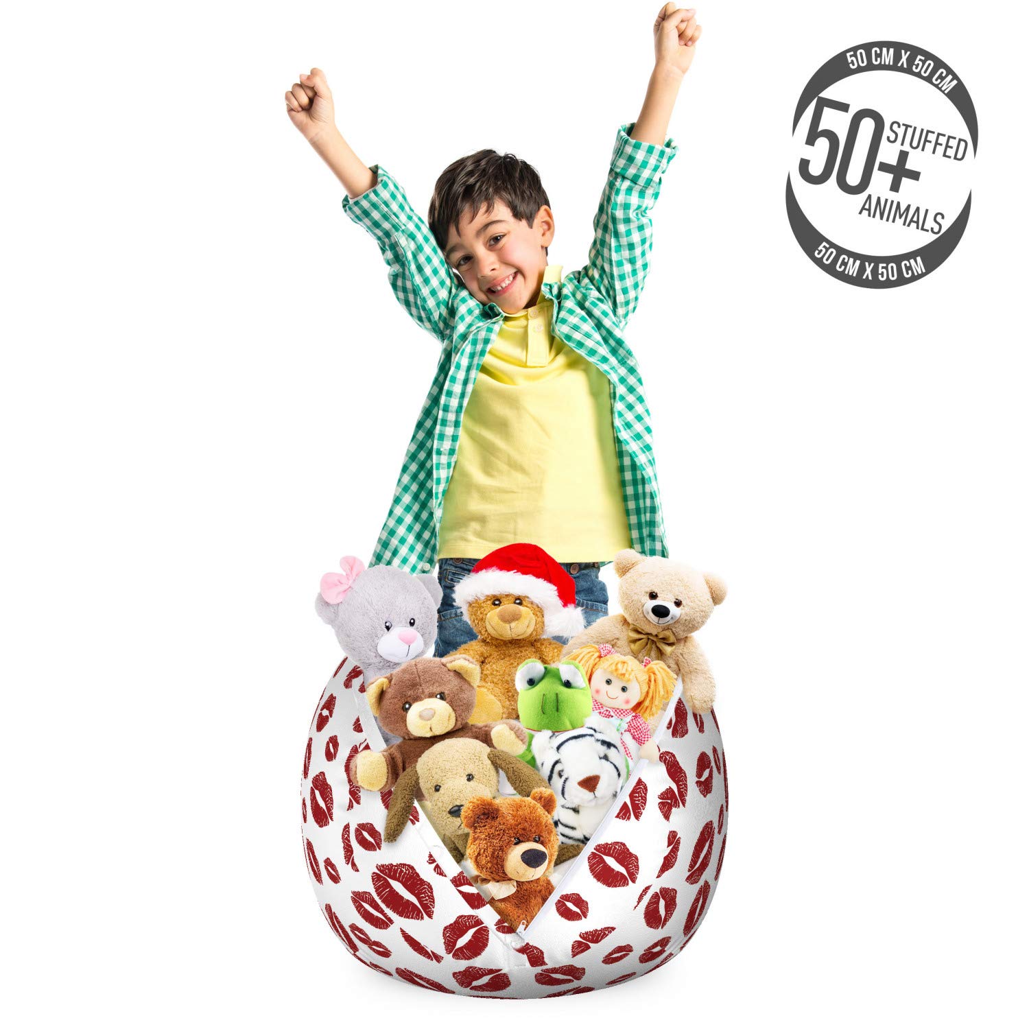 Ambesonne Kiss Storage Toy Bag Chair - Monochrome Warm Tone Design, Stuffed Animal Organizer & Washable Storage Bag, Small Size (Ruby & White) - Perfect for Kids' Room, Nursery, or Playroom Organization