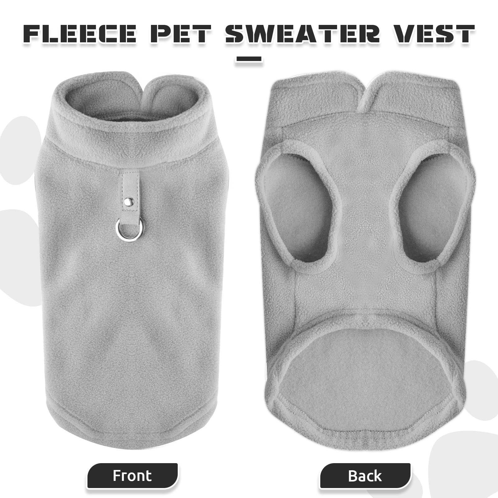 Soft Fleece Dog Sweater & Cat Vest with Leash O-Ring - Warm Winter Pet Pullover Coat for Small Dogs & Cats - Chihuahua & Shih Tzu Apparel - Grey - Perfect for Cold Weather Walks & Indoor Comfort