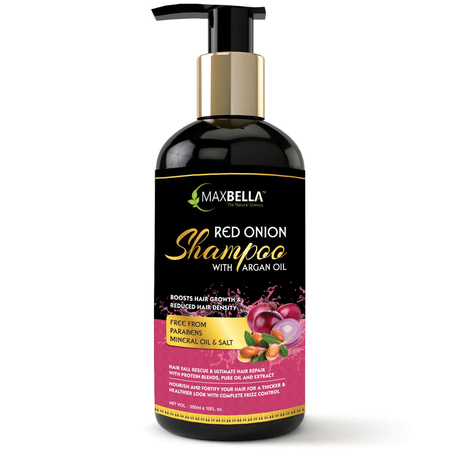 MAXBELLA® Onion Shampoo for Hair Growth & Hair Fall Control - Paraben-Free Daily Care Shampoo for Men & Women (300ml) - Promotes Thicker, Healthier Hair for Daily Use & Scalp Care