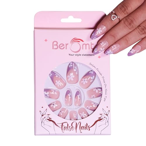 Beromt 12-Piece Everlasting French Tip Artificial Nails Set - Acrylic Full Cover Fake Nails with Adhesive Stickers & Nail File (Style BFN349FN) | Perfect for Weddings, Parties & Everyday Glam