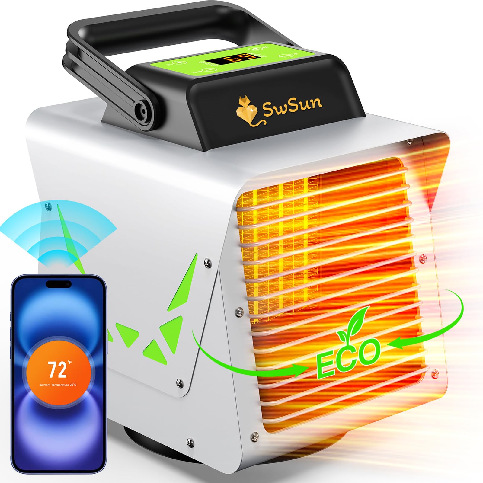 1500W Smart Greenhouse Heater with APP Remote Control & Digital Panel - Portable Outdoor Plant Heater for Vegetables, Grow Tents, Garage & Sunroom | Energy Efficient Heating Solution for Indoor Gardening & Winter Protection