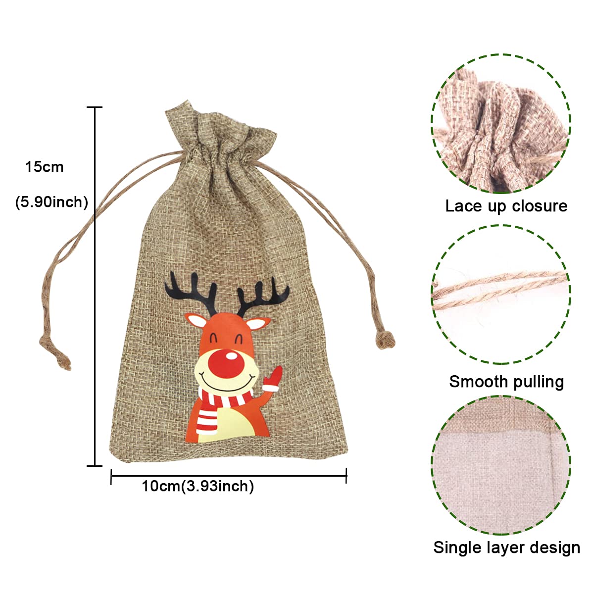 24-Piece Christmas Burlap Jute Drawstring Gift Bags 3.93