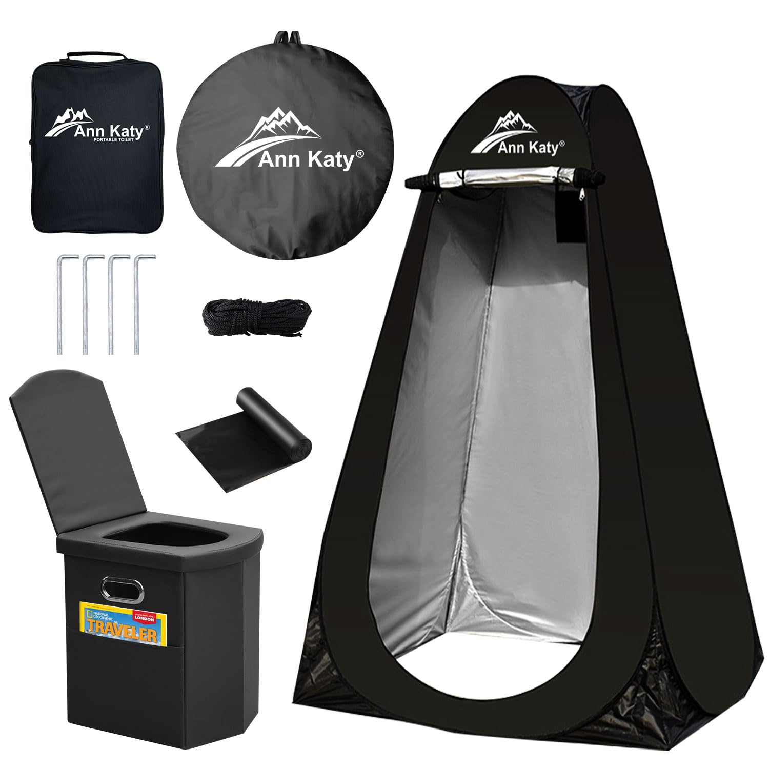 XL Large Portable Toilet with Pop-Up Privacy Tent for Adults - Outdoor Camping, Hiking & Emergency Use - Includes Changing Room, Shower Tent & Carry Bag - Ideal for Camping Trips, RV Travel & Outdoor Adventures