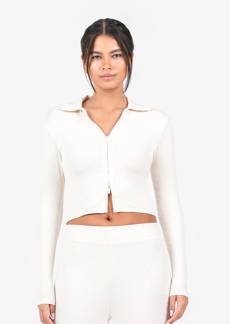 Airjet Rib Zip Through Eggnog Sweater - Cozy Winter Pullover for Women | Perfect for Holiday Parties & Casual Outings