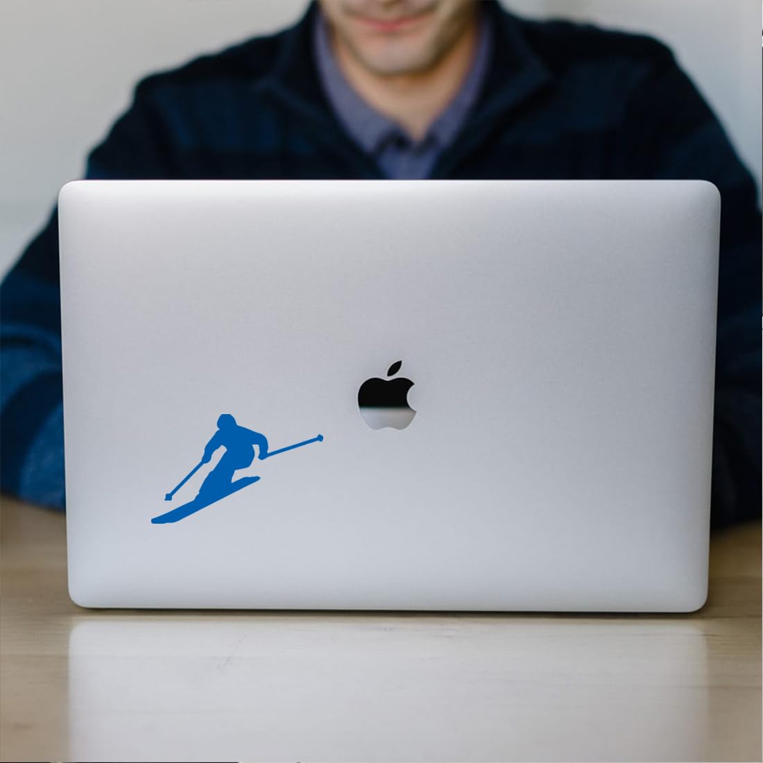 Premium Waterproof Vinyl Decal Stickers - Skier Silhouette (Azure Blue, Set of 2) for Laptop, Phone, Helmet, Car Window, Bumper, Mug & Wall Decor | Perfect for Winter Sports Enthusiasts & Ski-Themed Room Decor