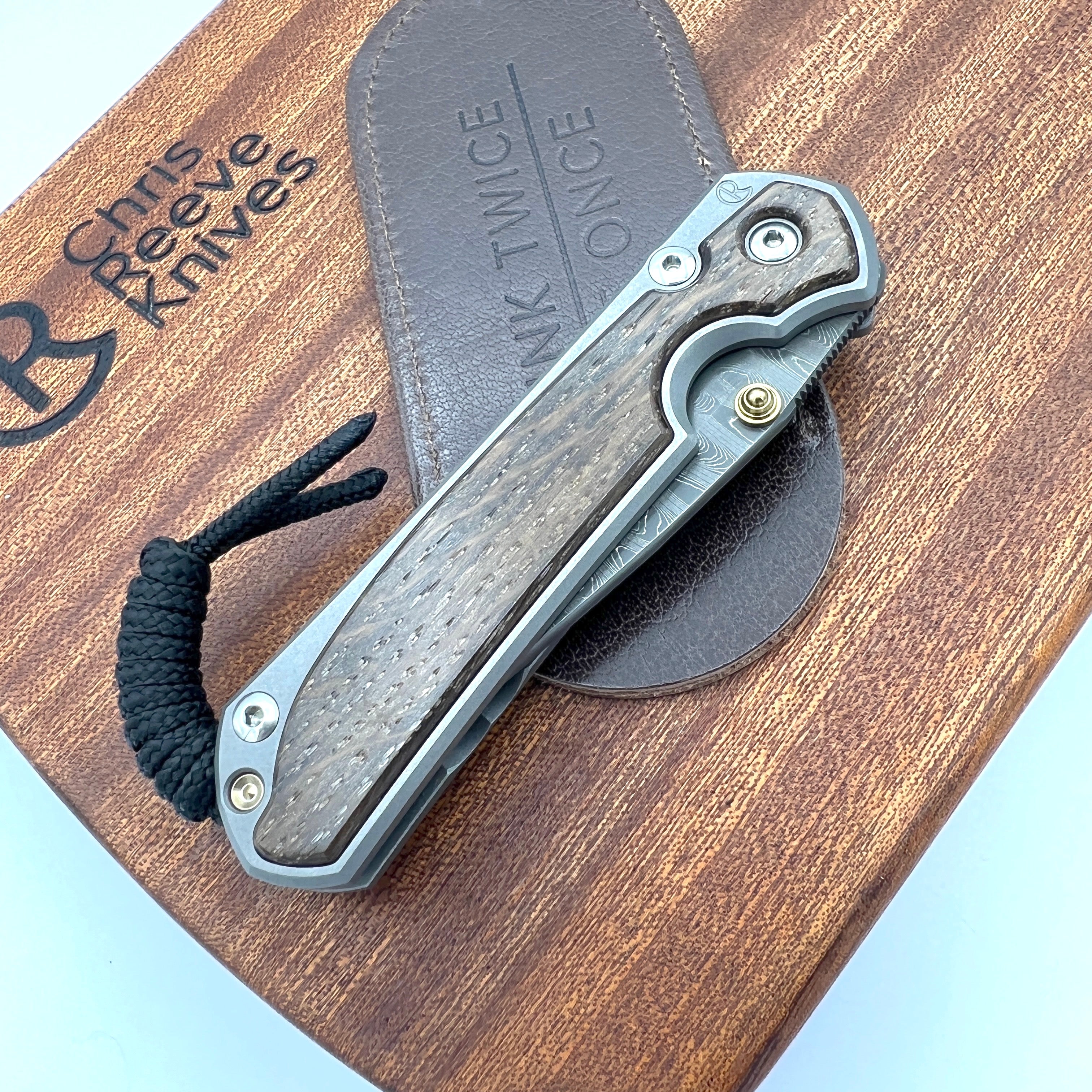 Chris Reeve Knives LEFT HAND Small Sebenza 31 Drop Point Ladder Damascus Blade with Bog Oak Inlay & Matte Finish - Premium EDC Pocket Knife for Outdoor Camping, Hunting & Everyday Carry