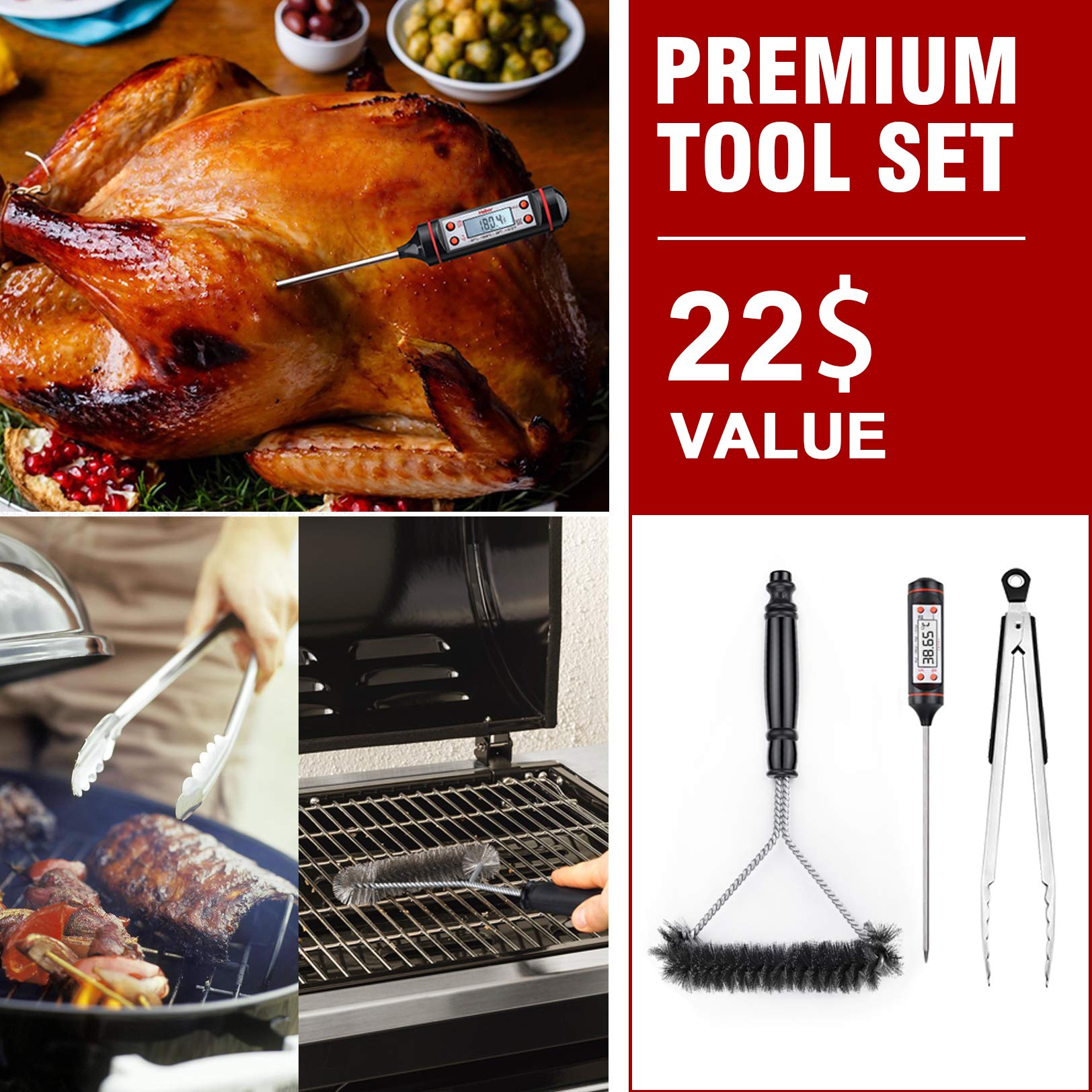 Weber Spirit 200 & 300 Series Gas Grill Cover with Grill Brush, Tongs & Meat Thermometer - Heavy Duty Waterproof BBQ Protection for Outdoor Cooking & Backyard Parties