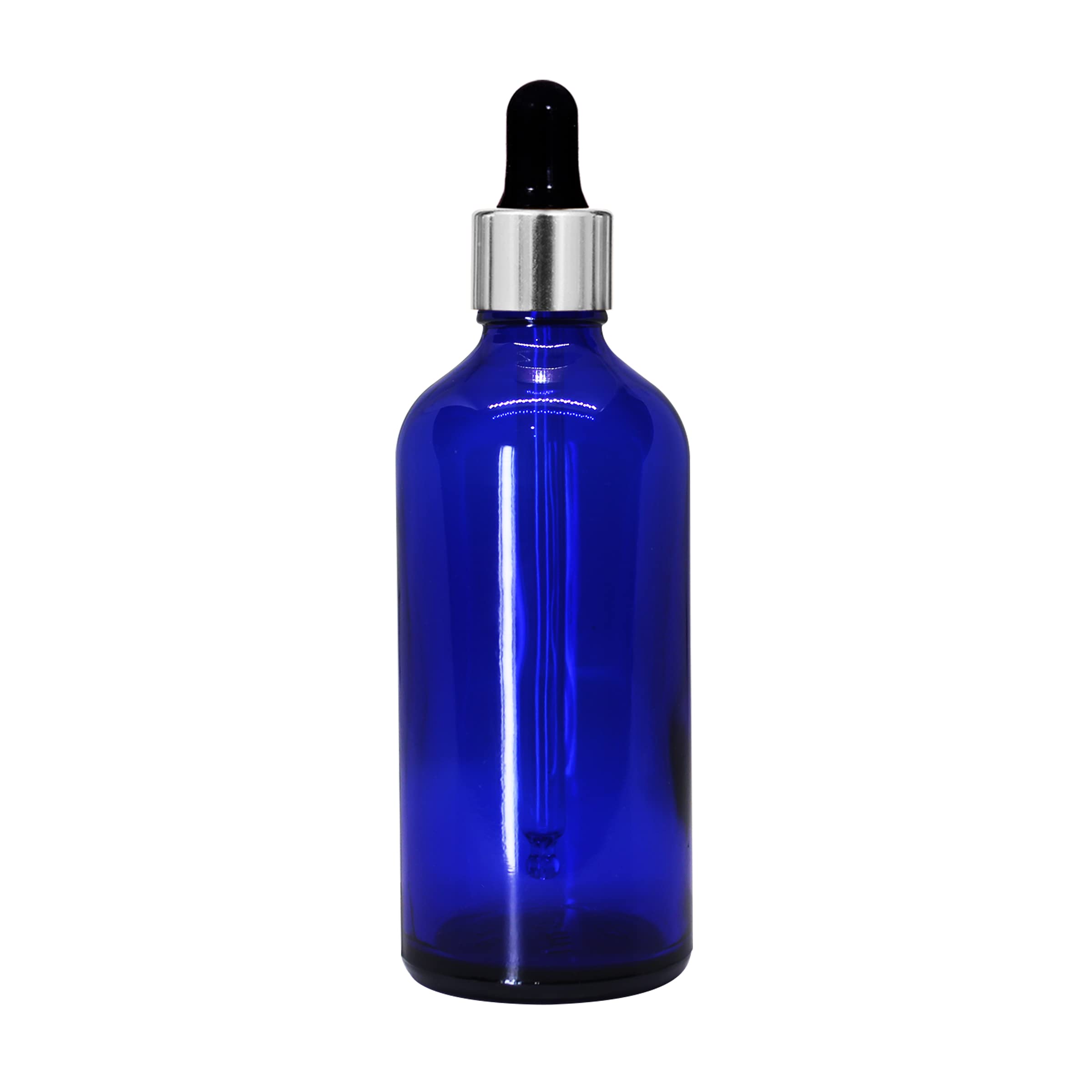 NSB Herbals 100ml Blue Round Empty Glass Bottle with Glass Dropper, Silver Ring & Black Silicone Teat - Leakproof Refillable Essential Oil Bottles for DIY Perfumes, Aromatherapy, Travel (Pack of 3)