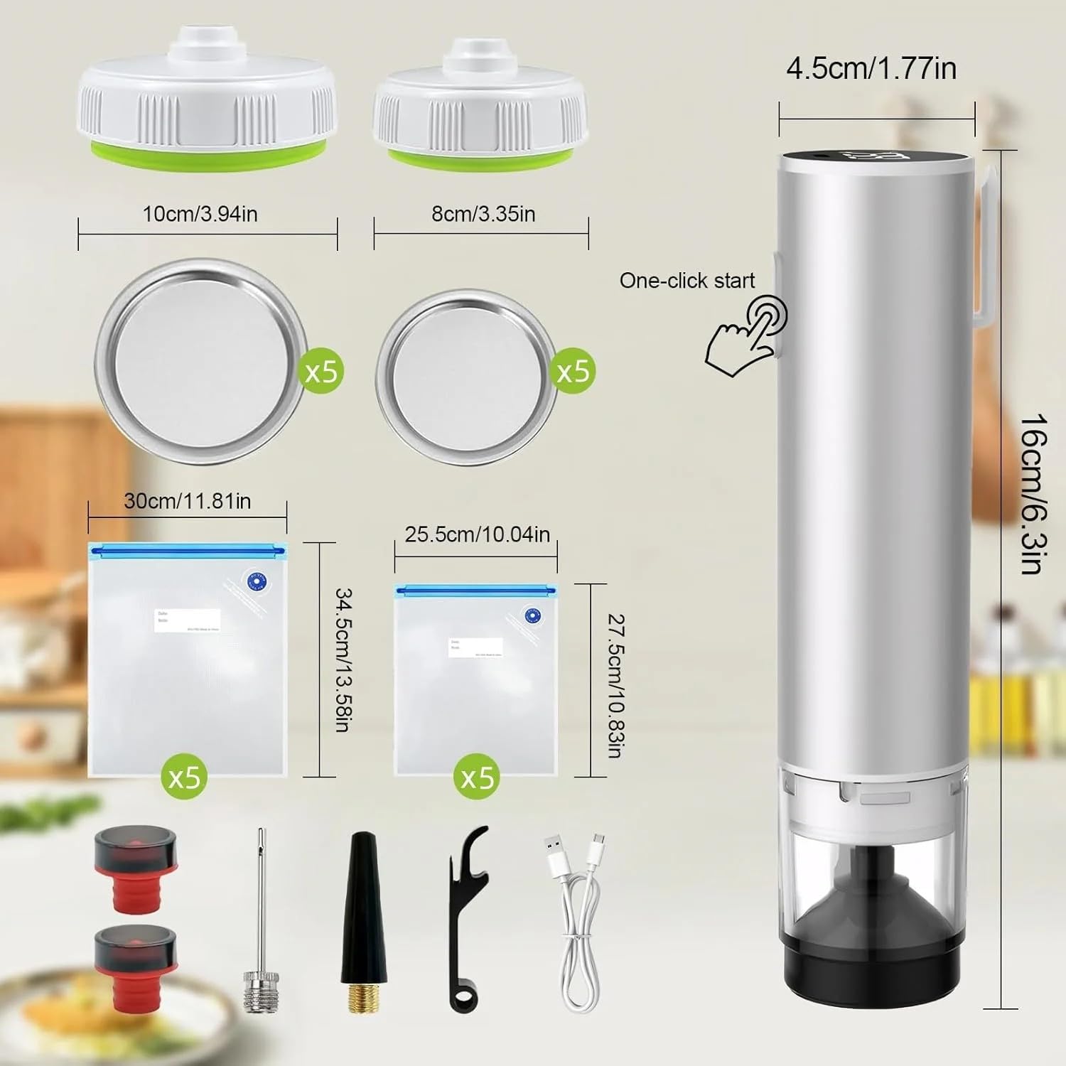 Portable Cordless Handheld Vacuum Sealer for Food Preservation - Includes 10 Reusable Zipper Bags, Dry & Moist Modes, Mason Jar Sealer & Inflation Needle (1 Pump + 10 Bags) - Perfect for Kitchen, Camping & Meal Prep