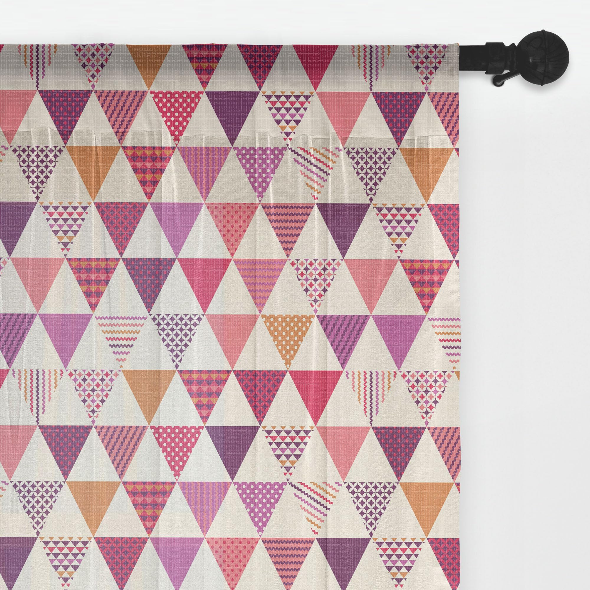 Ambesonne Pink Tulle Curtains with Rod Pocket - Geometric Triangle & Polka Dot Abstract Print Sheer Drapes for Wedding, Party, Bedroom & Living Room - 2 Panels 108