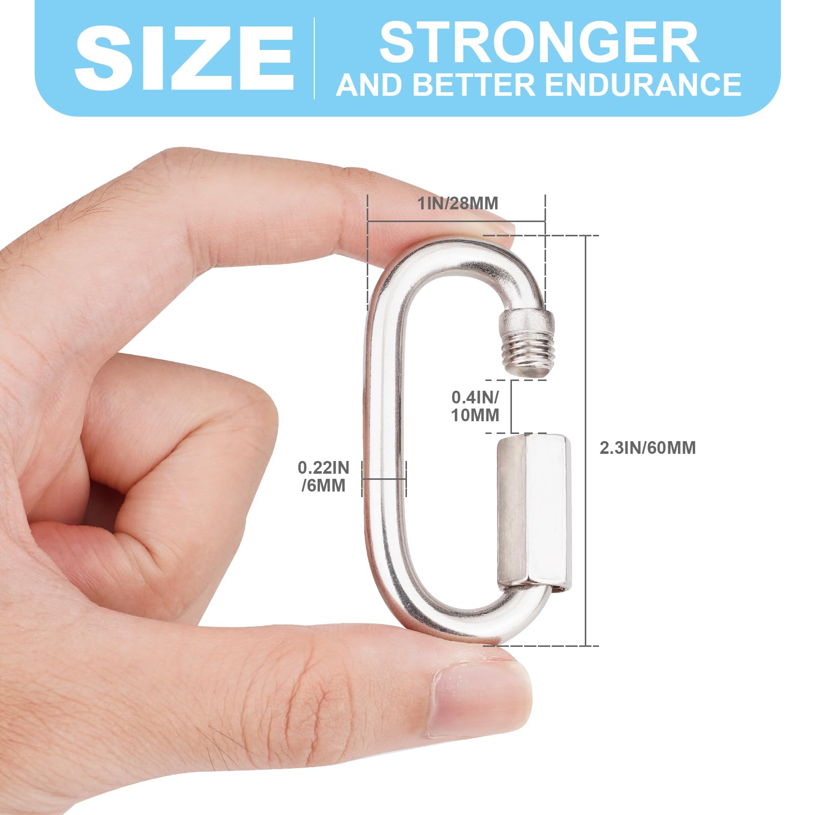 5 Pack 2.3 Inch 304 Stainless Steel Heavy Duty Screw Chain Quick Links - 880LB Capacity Carabiner Clips for Camping, Hiking, Hammocks, Dog Leashes & Outdoor Gear - Durable Repair Connectors for Safety Harness & Utility Equipment