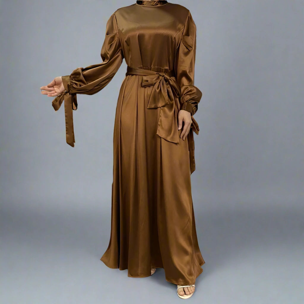 Elegant Satin Abaya Dress for Muslim Women - Modest Islamic Prayer Dress for Eid, Ramadan & Special Occasions