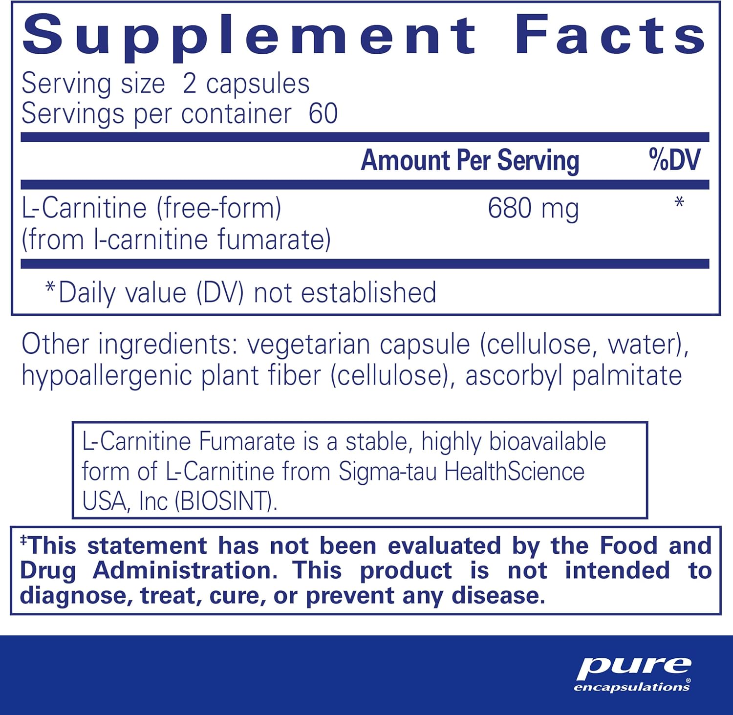 Pure Encapsulations L-Carnitine Fumarate Supplement - 500mg Per Serving for Energy & Metabolism Support - Vegan & Non-GMO - Supports Heart Health & Exercise Performance - Ideal for Athletes & Fitness Enthusiasts