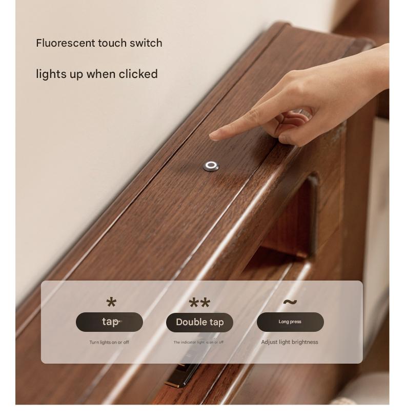 Solid Oak Wood Glow in The Dark Storage Box for Bedroom - Under Bed Organizer with Luminous Lid for Nighttime Visibility & Easy Access