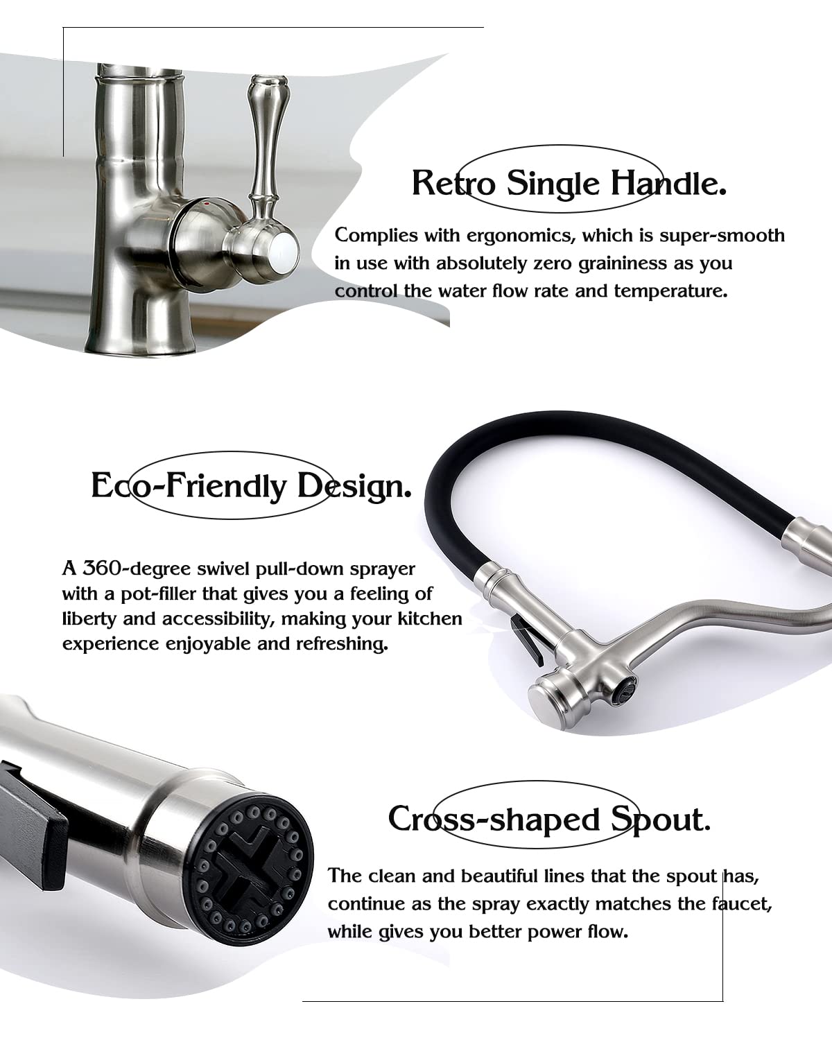 Premium Black Kitchen Faucet with Pull-Down Sprayer & Pot Filler - Brushed Nickel Finish for Modern Kitchens | Ideal for Cooking, Washing Dishes & Filling Pots
