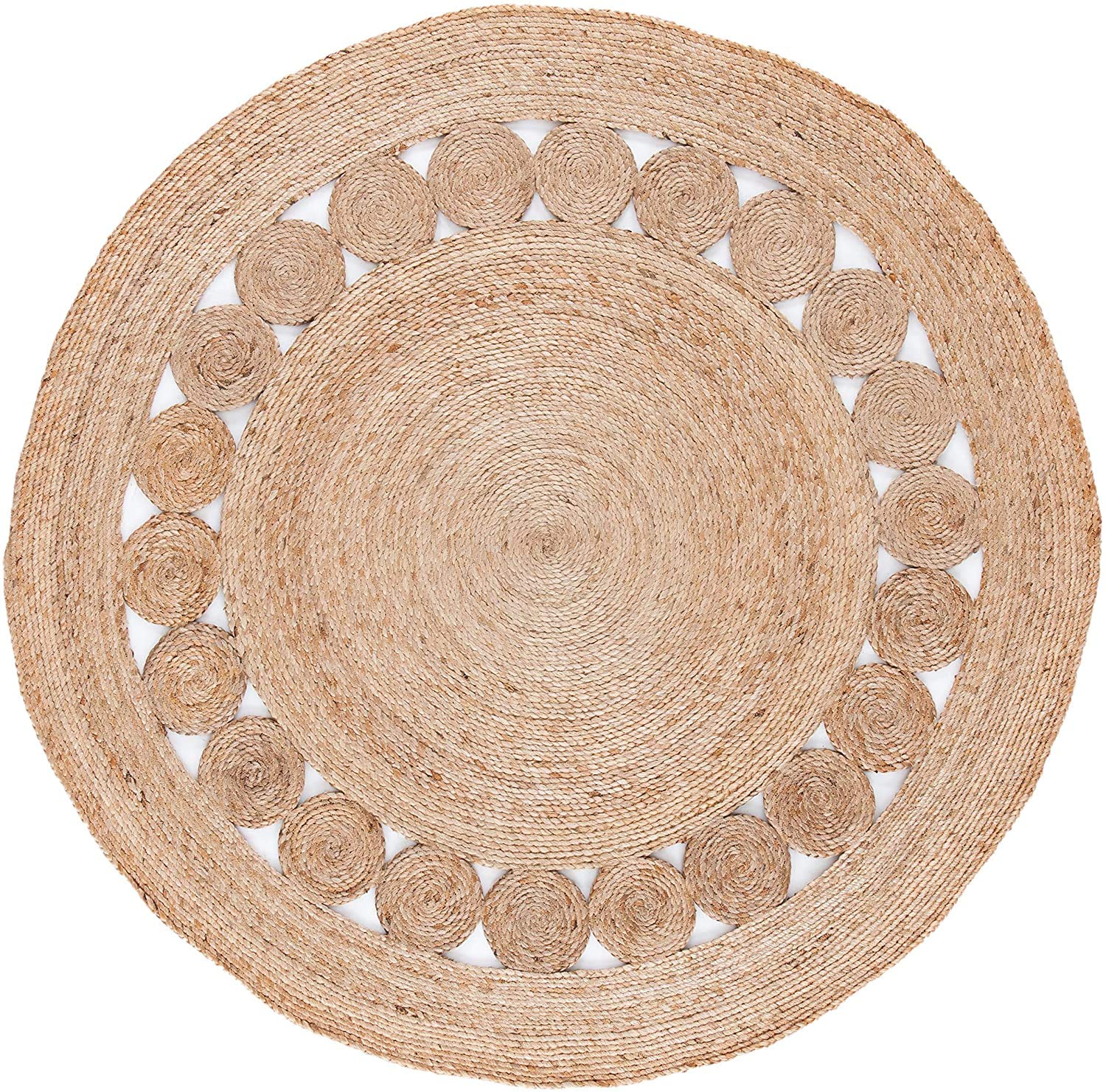 Handwoven Jute Area Rug - Natural Beige Round Braided Rug for Bedroom, Kitchen & Living Room - Farmhouse Decor - 10x10 Feet - Eco-Friendly Home Accent | Perfect for Boho, Coastal & Rustic Interior Design Styles